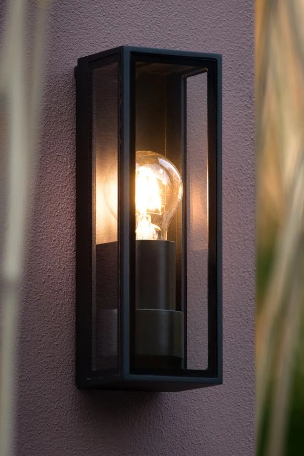 Lucide DUKAN - Wall light Indoor/Outdoor - 1xE27 - IP65 - Black - atmosphere 2